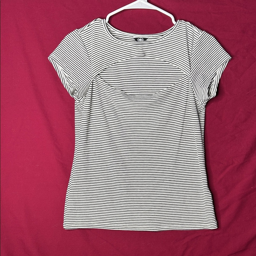 GBG Los Angeles Black and White Striped Short Sleeve Top